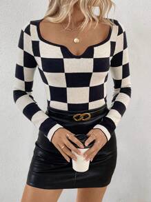 Chiquease Elegante y estiloso suéter de punto ajustado a la cintura con diseño de cuadros, diseño elegante para otoño/invierno, jersey de punto de otoño - Multicolor - Ver 4