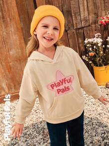 SHEIN 1pc Young Girl Cute/Retro/Casual/Back To School Star/Rhyme Graphic Long Sleeve Sweatshirt, Suitable For School And Outdoor, Spring/Autumn/Winter - Apricot - View 8