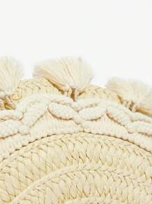 SHEIN VCAY 休闲草编半圆形腕包 - 米色 - 查看 8