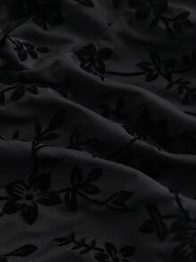 SHEIN MOD 大码黑色复古褶饰胸围植绒网眼印花衬衫，适合冬季