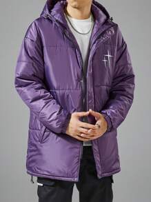 Manfinity Homme 紫色中长款男士冬季长袖连帽宽松休闲户外风衣棉服外套