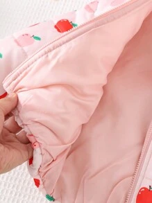 Cozy Pixies 草莓图案长袖连帽厚棉服外套，适合上学、休闲外出、百搭搭配、休闲度假 - 粉色 - 查看 8