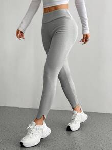 SHEIN Unity 女式灰色罗纹保暖内衬紧身裤，长款修身保暖内衬裤，适合秋冬季 - 灰色 - 查看 6