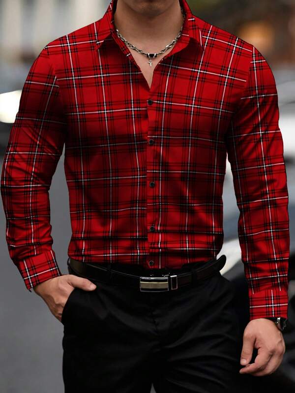 Manfinity Homme Camisa de ajuste holgado con estampado de cuadros para hombre