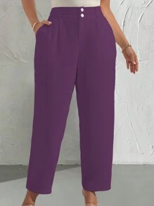 Celure 大码女式纯色口袋直筒西装裤