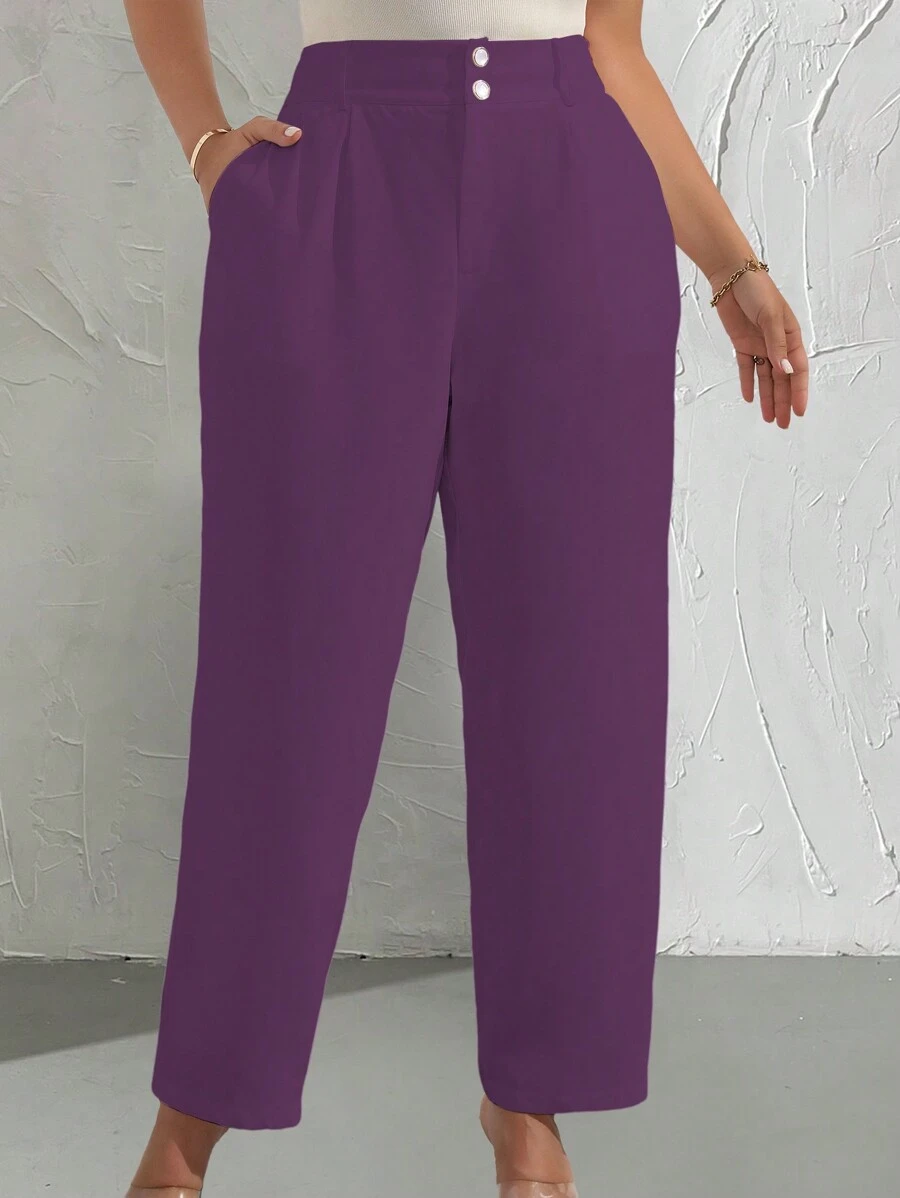 Celure 大码女式纯色口袋直筒西装裤