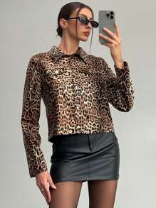 Aloruh 女士休闲翻领豹纹前扣长袖夹克，秋季秋季女装豹纹服装万圣节风俗女式长袖女式夹克万圣节服装性感万圣节服装万圣节服装女式服装女式紧身皮夹克演唱会服装豹纹夹克棕色冬季女装秋季女装圣诞女装秋季女装飞行员夹克短款皮夹克冬季女式夹克 - 卡其色 - 查看 5