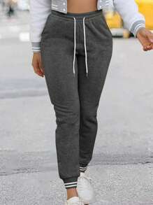 INAWLY Women's Casual Striped Print Drawstring Waist Side Pockets Jogger Sweatpants Graduation,Back To School Outfits,Graduation,Teacher Outfits For Women,Back To School Fall Cloth For Women - Dark Grey - View 5