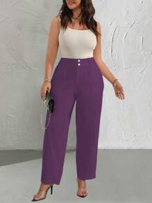 Celure 大码女式纯色口袋直筒西装裤