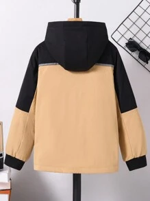 Chaqueta deportiva con capucha y estampado de letras en parches para niño preadolescente, uso casual diario