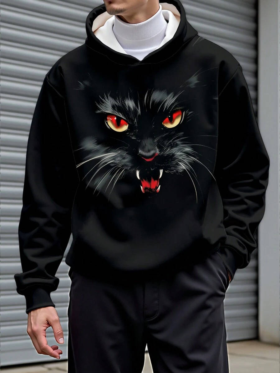 Manfinity LEGND Áo hoodie lót nhiệt in hình chân dung động vật phong cách đường phố thời trang cho nam - trắng - Xem 1