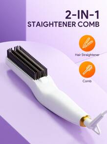 JMMO 電動直髮梳，便攜式防毛躁陶瓷加熱直髮器，熱風美髮梳 - 英式插頭 - 白色 - 查看 5