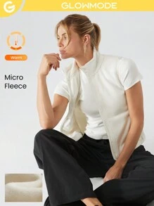 GLOWMODE الصدرية مع جيوب جانبية التي تتميز بقماش مصنوع من اللباد القطبي الناعم والمرن والدافئ والرفيع مع فيت ضيق للاستخدام اليومي غير الرسمي في فصلي الخريف والشتاء - أبيض - مشاهدة 1