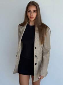 Aloruh Neuer retro karierter Design Chic Arbeitskleidung Blazer mit gepolsterten Schultern und schmal zulaufender Taille für eine schlanke Silhouette