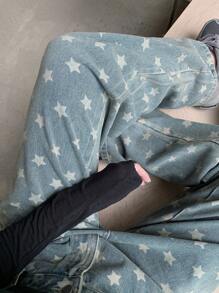 DAZY Loose Casual Women's Star Print Wide Leg Loose Pocket Jeans Y2k