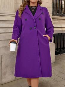 SHEIN Unity Cárdigan exterior casual y elegante de manga larga con botones y solapa, talla grande, para invierno - Morado - Ver 4