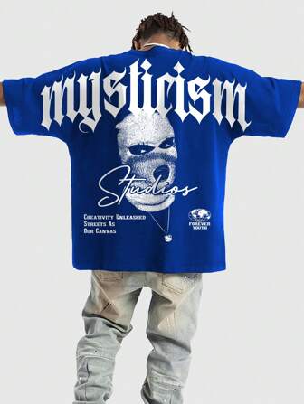 Street Life Camiseta casual estampada de manga tipo murciélago para hombre, para uso diario, escuela