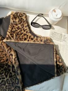Comfortcana Plus Size Vintage Leopard Print Fluffy Coat - Brown - View 5