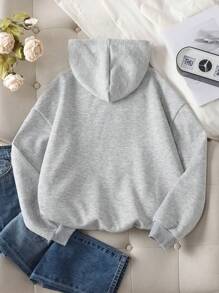 SHEIN 女童浅灰色针织复古字母印花休闲舒适百搭卫衣，适合返校季、日常穿着，儿童灰色卫衣，秋冬季女童服装 - 淺灰色 - 查看 9