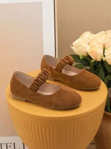 时尚舒适韩版儿童学校舞蹈平底鞋，秋冬 - 棕色 - 查看 4