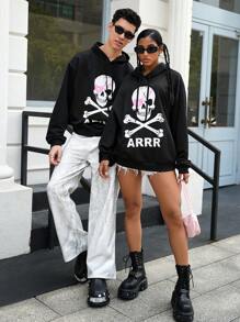 Manfinity VCAY Men's Letter Print Loose Fit Drop Shoulder Pullover Sweatshirt, Suitable For Autumn, For Fall Winter - Black - View 4