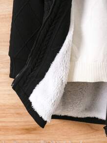 SHEIN 1pc Young Girl Patchwork Fluffy Hooded Jacket - Black - View 3