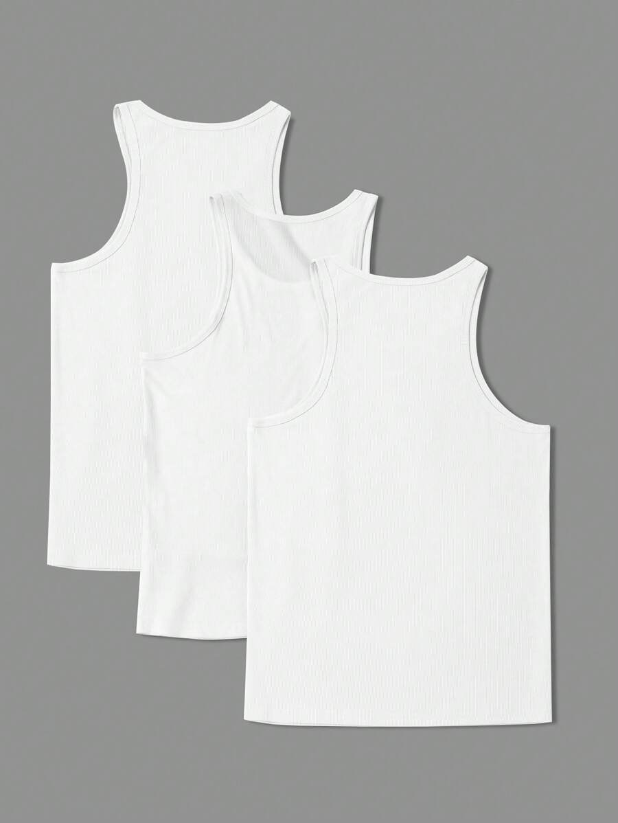 3pcs Men Solid Color Round Neck Casual Sport Tank Tops Workout Tops