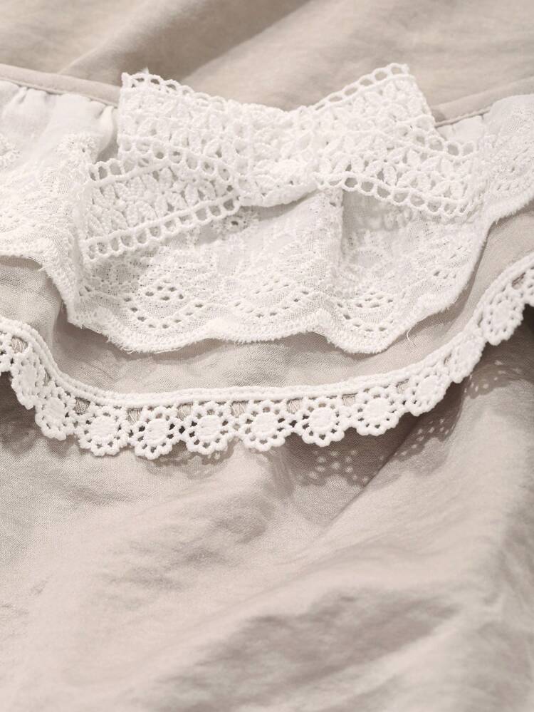 Sweet Floral Lace Patchwork Ruffle Hem Loose Nightgown Pajama