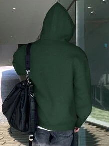 DAZY Men's Solid Color Dropped Shoulder Long Sleeve Hooded Pocket Loose Casual Sweatshirt, Autumn