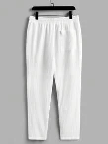 Manfinity VCAY 2pcs Men's Fitted Woven Casual Stand Collar Long Sleeve Shirt Set, Suitable For Autumn - White - View 6