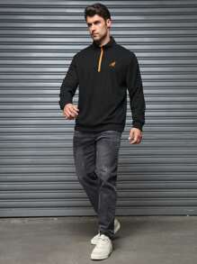 Manfinity Homme Men's Casual Animal Print Half-Placket Long Sleeve Pullover Sweatshirt, Autumn/Winter - Black - View 4