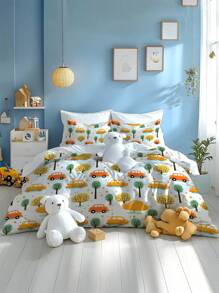 Juego de funda nórdica estampada con patrón de coche, suave y acogedor, apto para dormitorio, hotel, dormitorio, habitación infantil, con funda(s) de almohada (2/3 piezas) - Multicolor - Ver 1