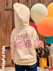 SHEIN 1pc Young Girl Cute/Retro/Casual/Back To School Star/Rhyme Graphic Long Sleeve Sweatshirt, Suitable For School And Outdoor, Spring/Autumn/Winter - Apricot - View 2