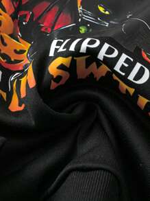 SHEIN LUNE Women's Casual Round Neck Loose Fit Long Sleeve Sweatshirt For Halloween Pullover Fall Sweatshirt - Black - View 3