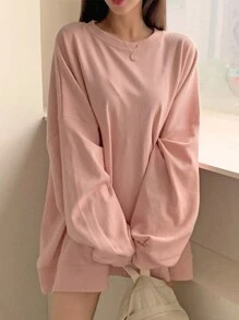 DAZY 女士休闲宽松中长款纯色运动衫，秋季，返校服装 - 粉色 - 查看 8