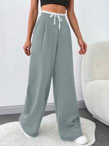 SHEIN Tall Pantalón inferior y pantalón cómodo para mujeres altas - verde menta - Ver 7