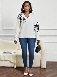 SHEIN Lady Suéter de bordado elegante y casual de otoño e invierno