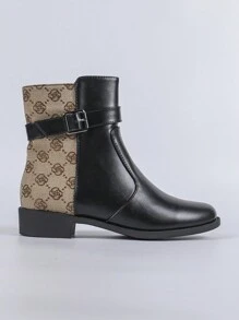 CUCCOO BIZCHIC 时尚百搭女士踝靴，黑色粗跟短靴，新款秋冬季侧拉链扣带圆头舒适短靴 - 黑色 - 查看 6