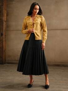 Anewsta Women's Elegant V-Neck Handmade Flower Knit Cardigan