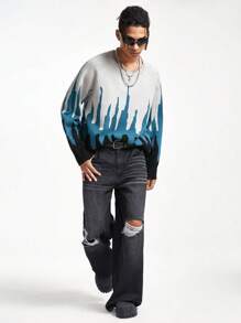 Manfinity NXTstreet Men's Loose Fit Colorblocking Pattern Crew Neck Long Sleeve Sweater, Autumn, For Fall Winter - Multicolor - View 3