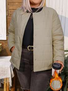 Abrigo casual acolchado de un solo pecho de unicolor de manga larga para mujer de talla grande, ropa de invierno y otoño para mujeres