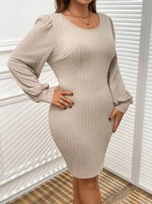 SHEIN Clasi Plus Size Casual Solid Color Lace Patchwork Bodycon Dress, Autumn