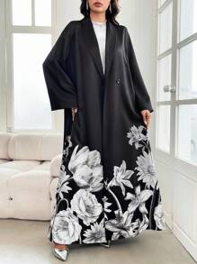 Al Najma Abaya de manga larga con estampado floral suelto y elegante para mujer, para otoño, chaqueta exterior de lujo modesta y elegante de longitud completa hasta los tobillos, para fiesta de noche/invitada de boda/aniversario/diario