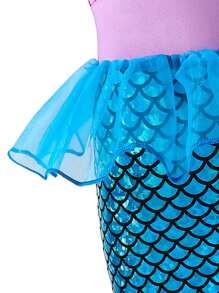 SHEIN Infant Girls Glittery Purple Mermaid Print Outfit, Autumn Winter - Multicolor - View 4