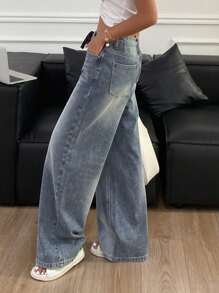 DAZY Women Distressed Wash Jeans With Belt And Pockets - Blue - View 5