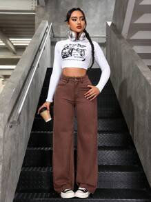 SHEIN ICON 休闲直筒洗水牛仔裤