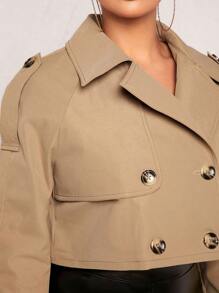 SHEIN SXY Plus Size Women's Double-Breasted Windproof Short Coat With Button Decorations - Khaki - View 12
