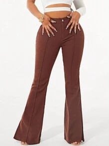 SHEIN SXY Jeans de pierna acampanada con botones, dobladillo dividido, unicolor