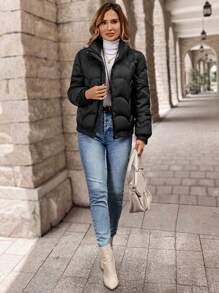 EMERY ROSE Chaqueta acolchada con cremallera y cuello alto casual y cálida para mujer, Invierno