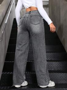 SHEIN ICON 女式宽松阔腿休闲牛仔裤，带口袋